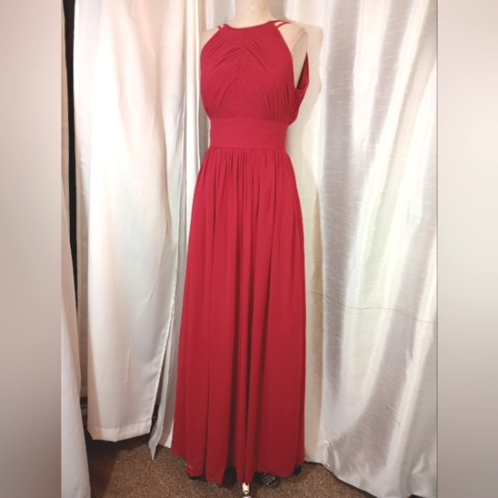 Bill Levkoff Formal Dress, Sleeveless Pleated bodice, Cut Out Back, Red, Long  4